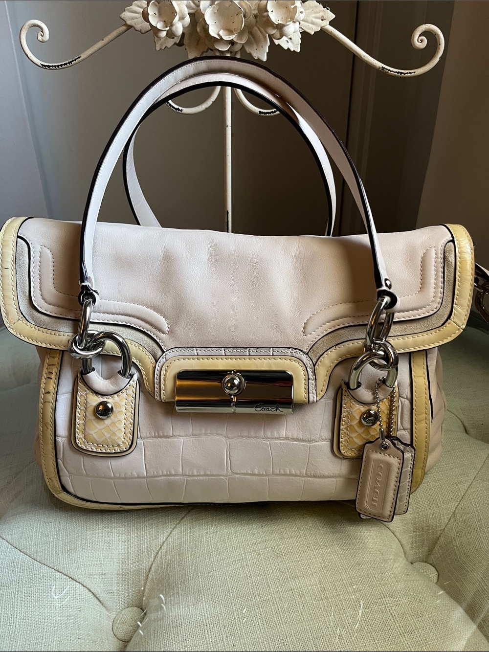 Vintage Coach Spectator Ivory Cream Smooth Leather Flap Satchel Shoulder Bag